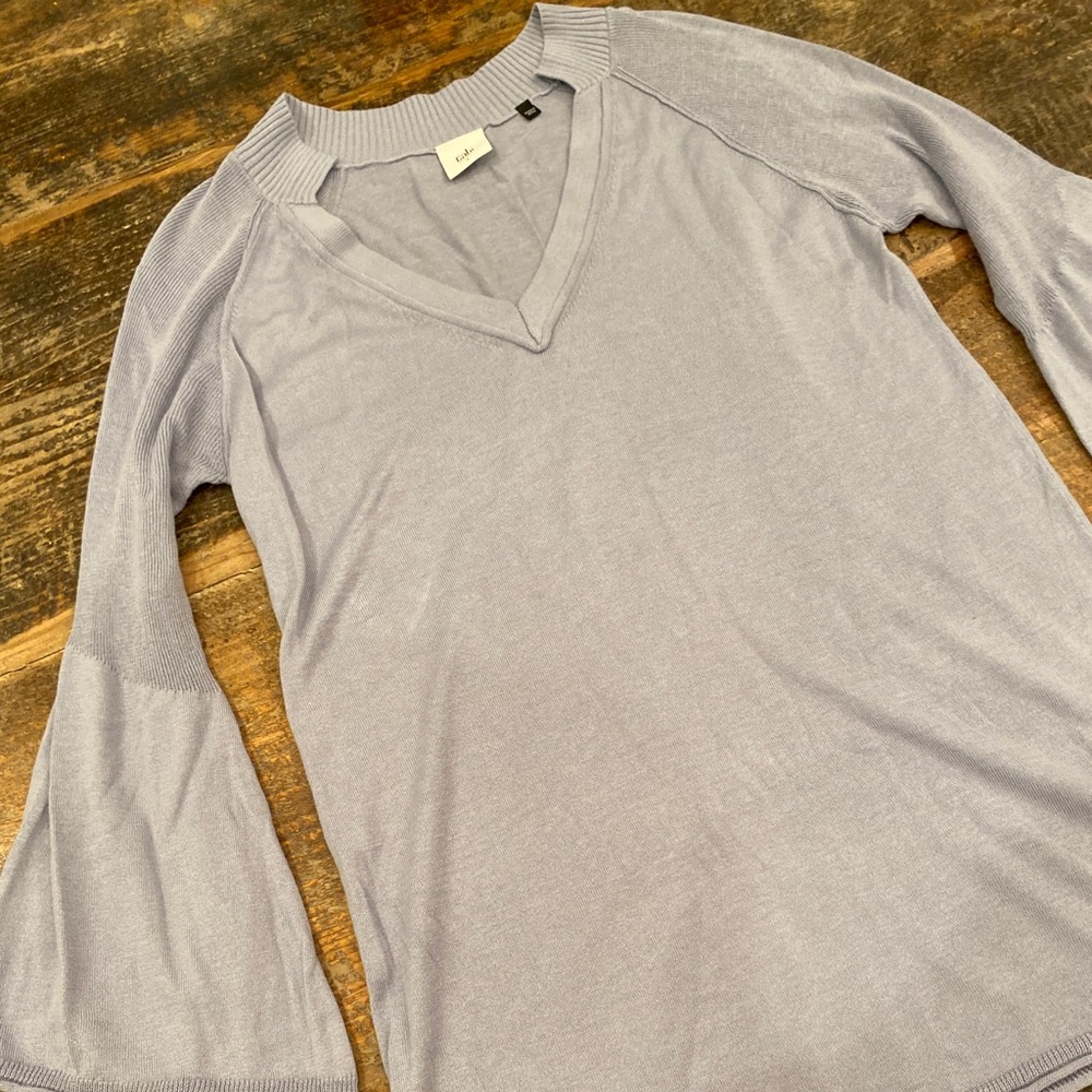 CAbi Lilac Cassidy v-Neck Sweater w/ Bell Sleeves